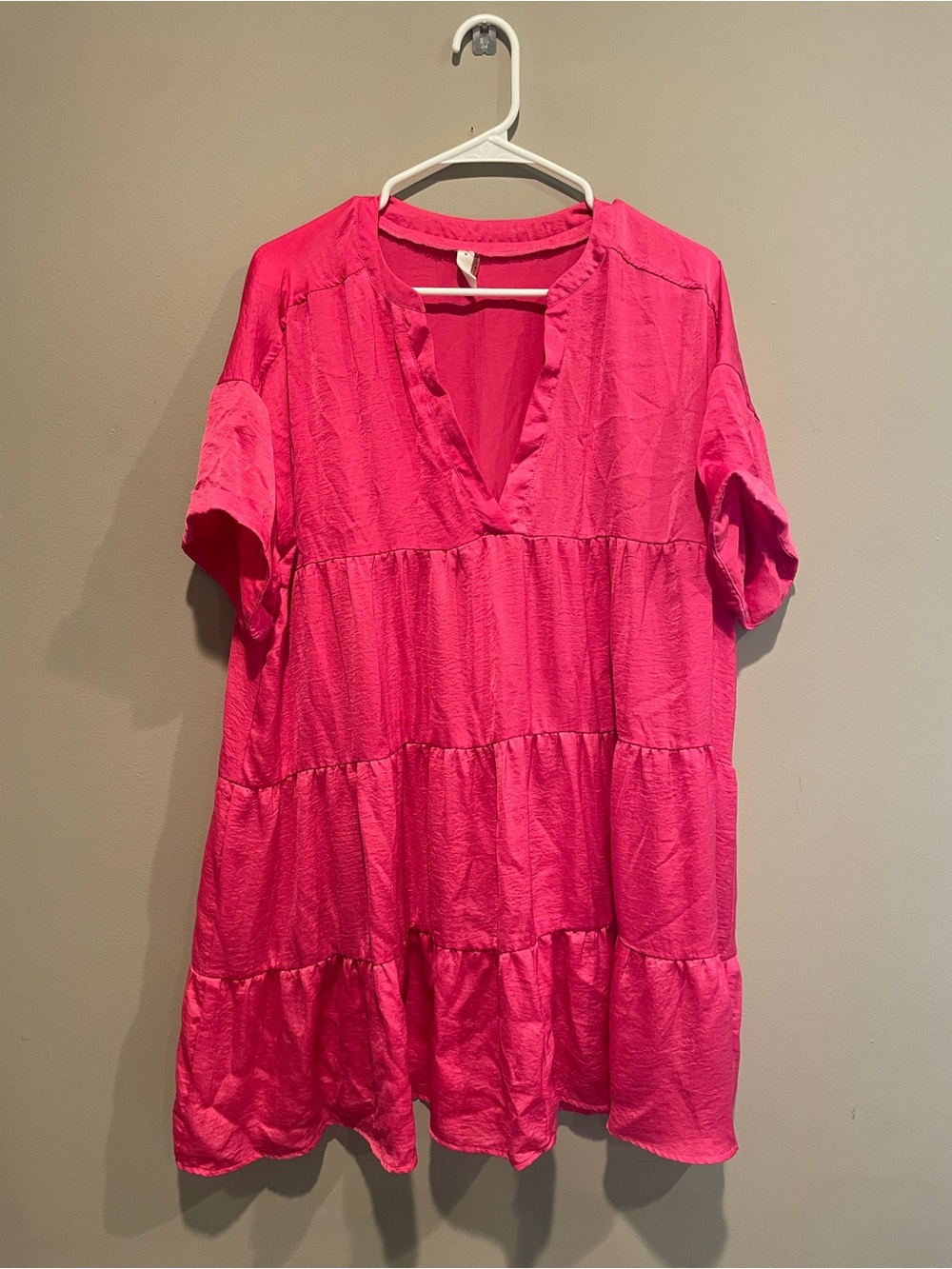 glam Hot Pink Tiered V-Neck Tunic